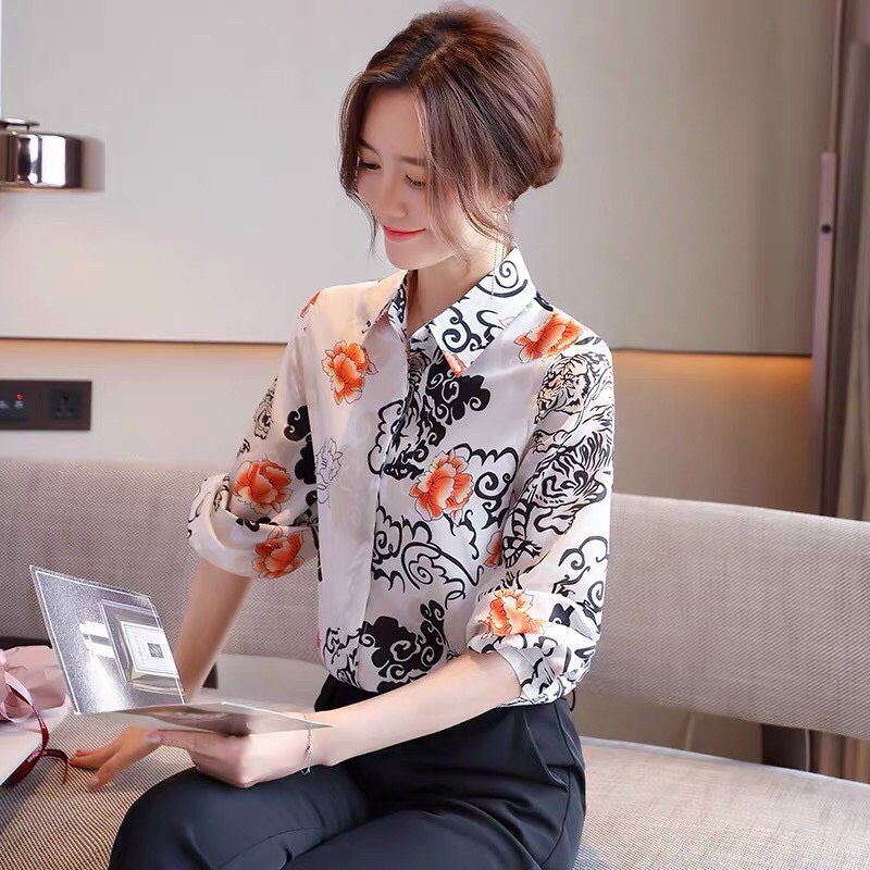 Áo Sơ Mi Họa Tiết Hoa Cam - SM61